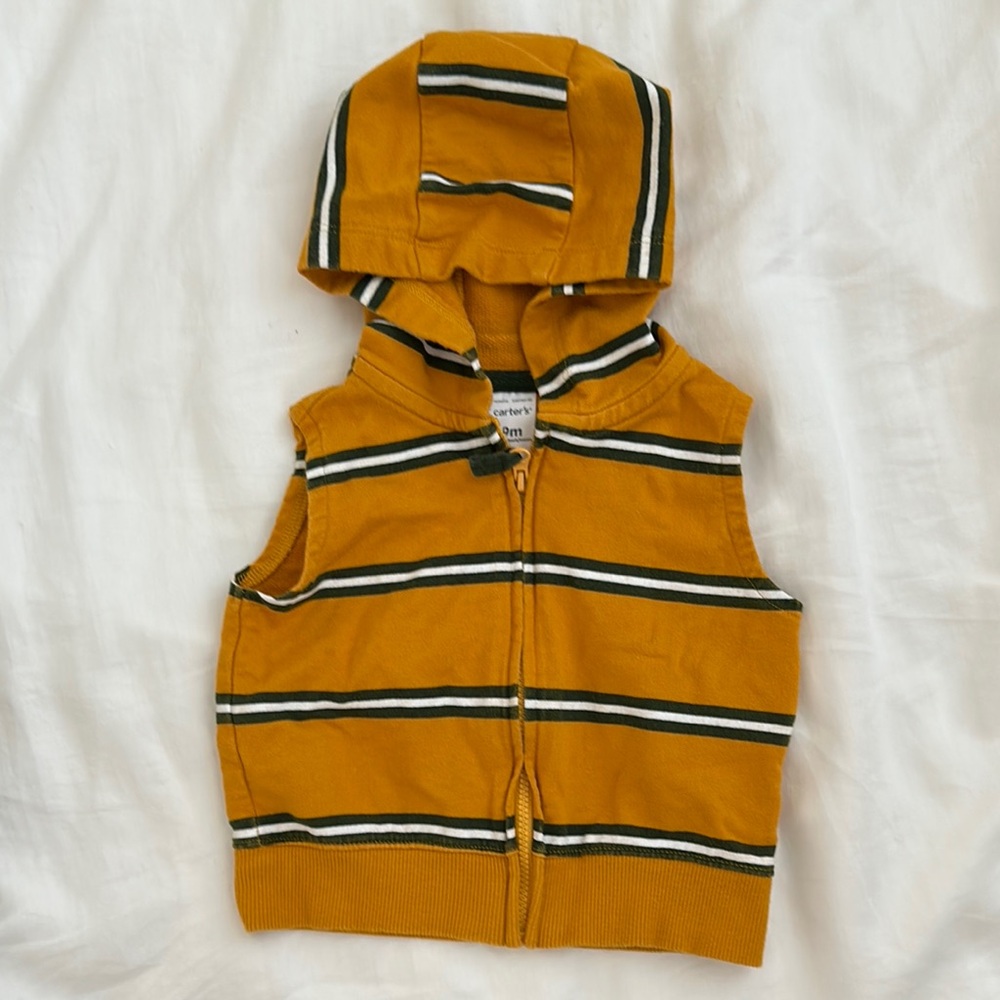 Carter's Yellow and Black Striped Hooded Vest